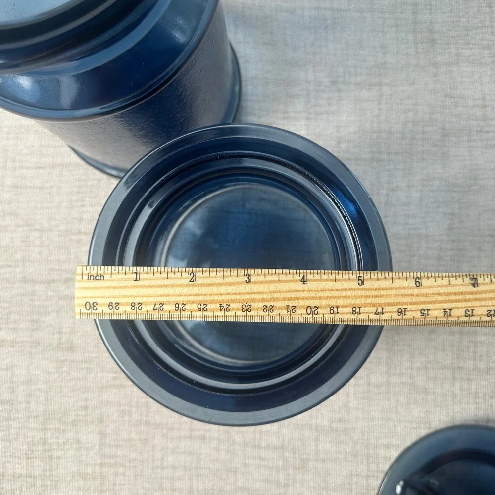 Vintage Cobalt Blue Glass Canister Set of 2 Handled Lids Kitchen Storage Jars